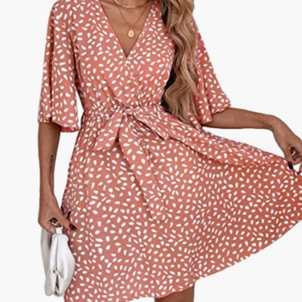 5/$25 Women's Large* Pink Patterned Wrap Dress